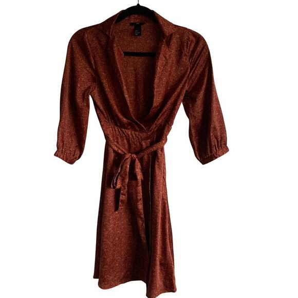 DVF-Inspired Brown Dusty Rose Print 3/4 Sleeve Belted Wrap Dress Size 2 - Picture 8 of 8